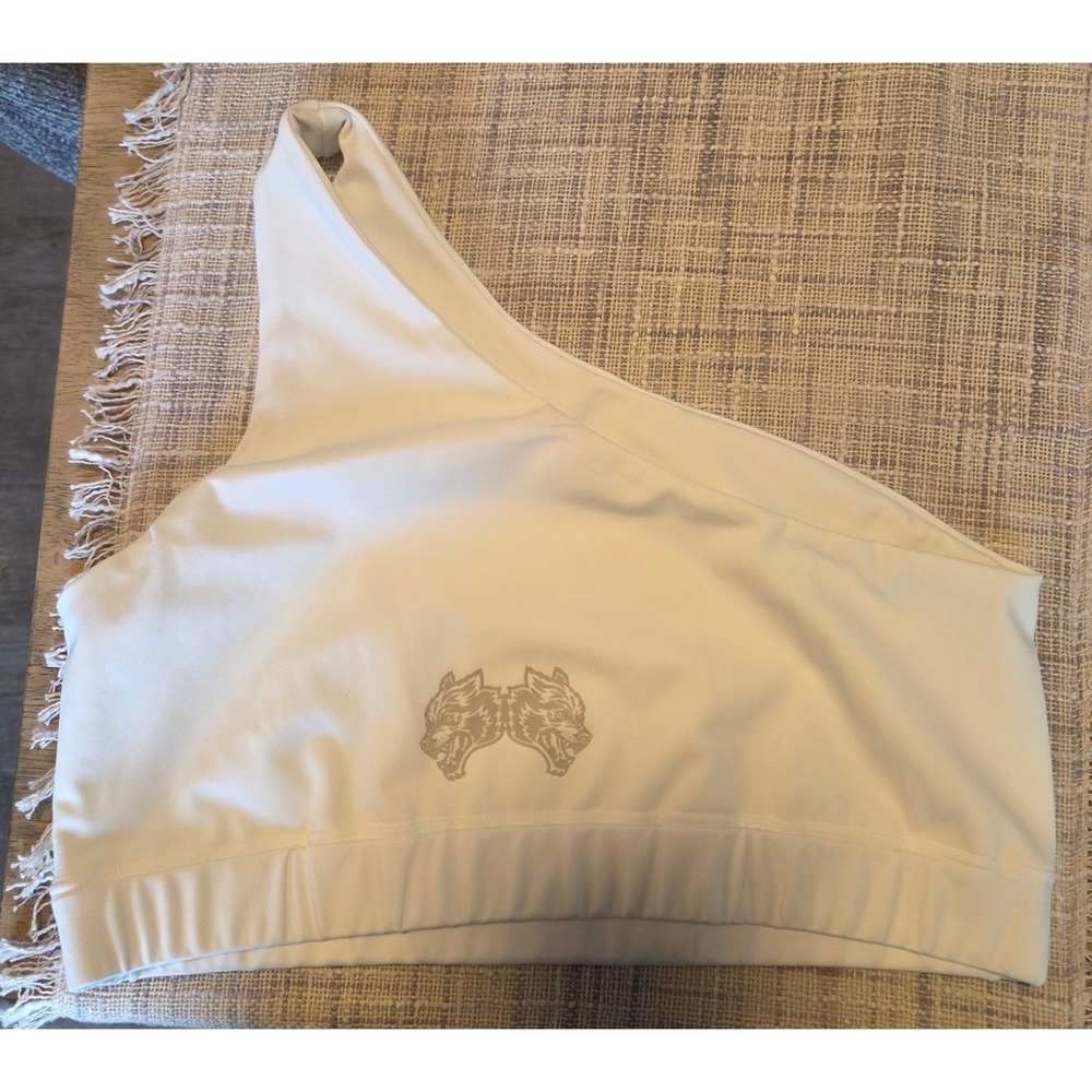 Darc Sport Wolves Forever One Shoulder Sports Bra Cream White Medium Gym Crop
